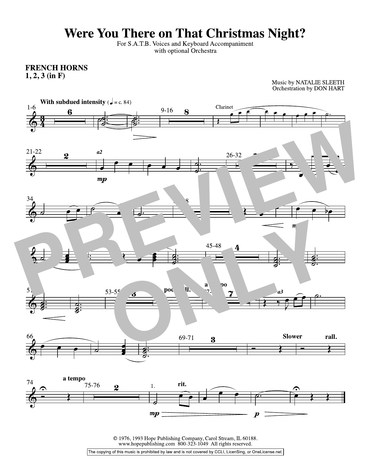 Product picture to: Were You There On That Christmas Night? (arr. Don Hart) - F Horn 1,2,3