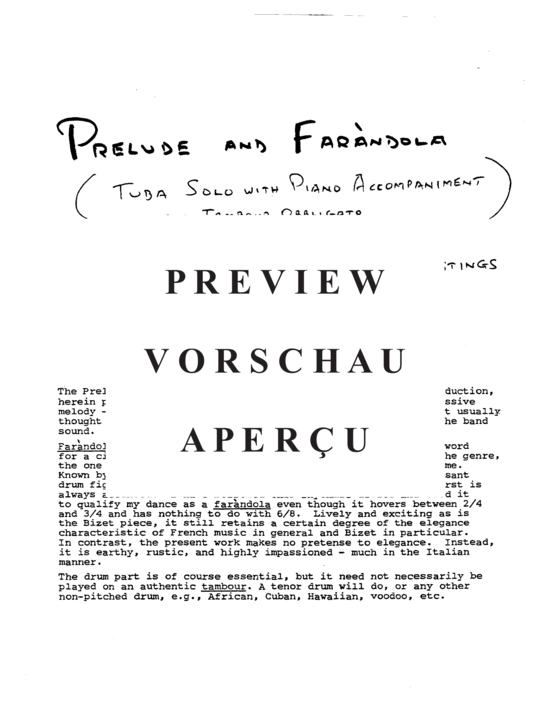 Produktgalerie: Seite 2 von 21 Prelude and Farandola , , (Tuba + Klavier)