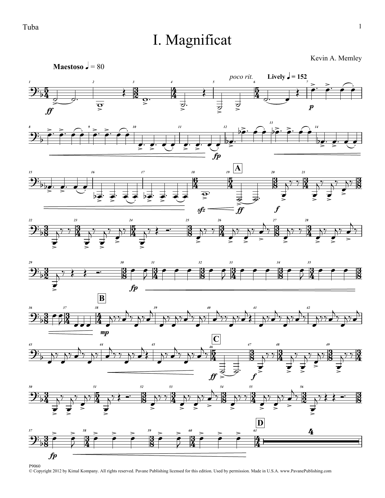 Product picture to: Magnificat (Brass Quintet) (Parts) - Tuba