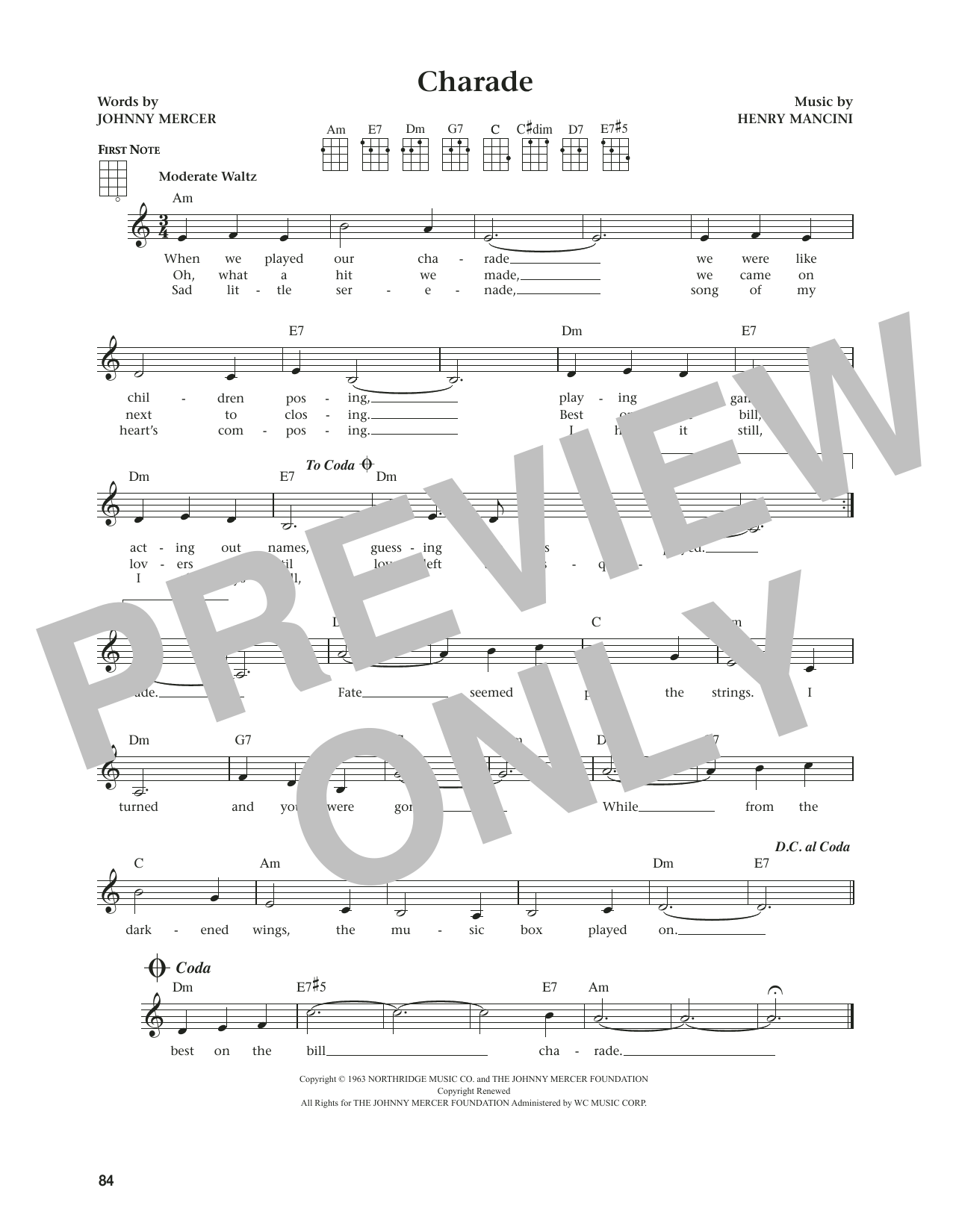 Product gallery: Page 1 of 1 Charade (from The Daily Ukulele) (arr. Jim Beloff), Henry Mancini