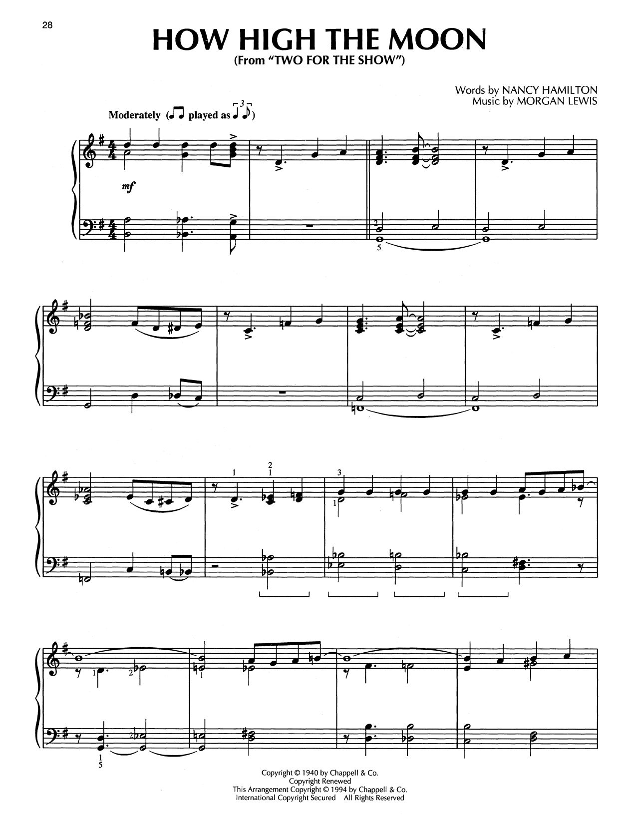Product picture to: How High The Moon (from Two For The Show) (arr. Bill Boyd)