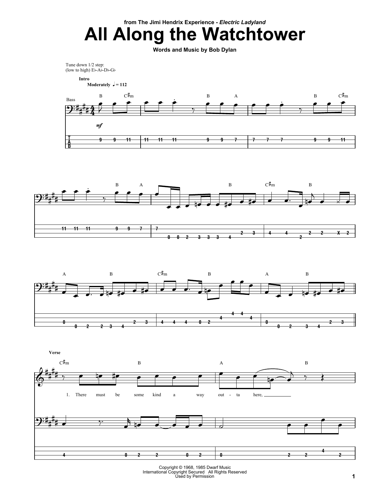 Produktgalerie: Seite 1 von 1 All Along The Watchtower, Jimi Hendrix, E-Bass