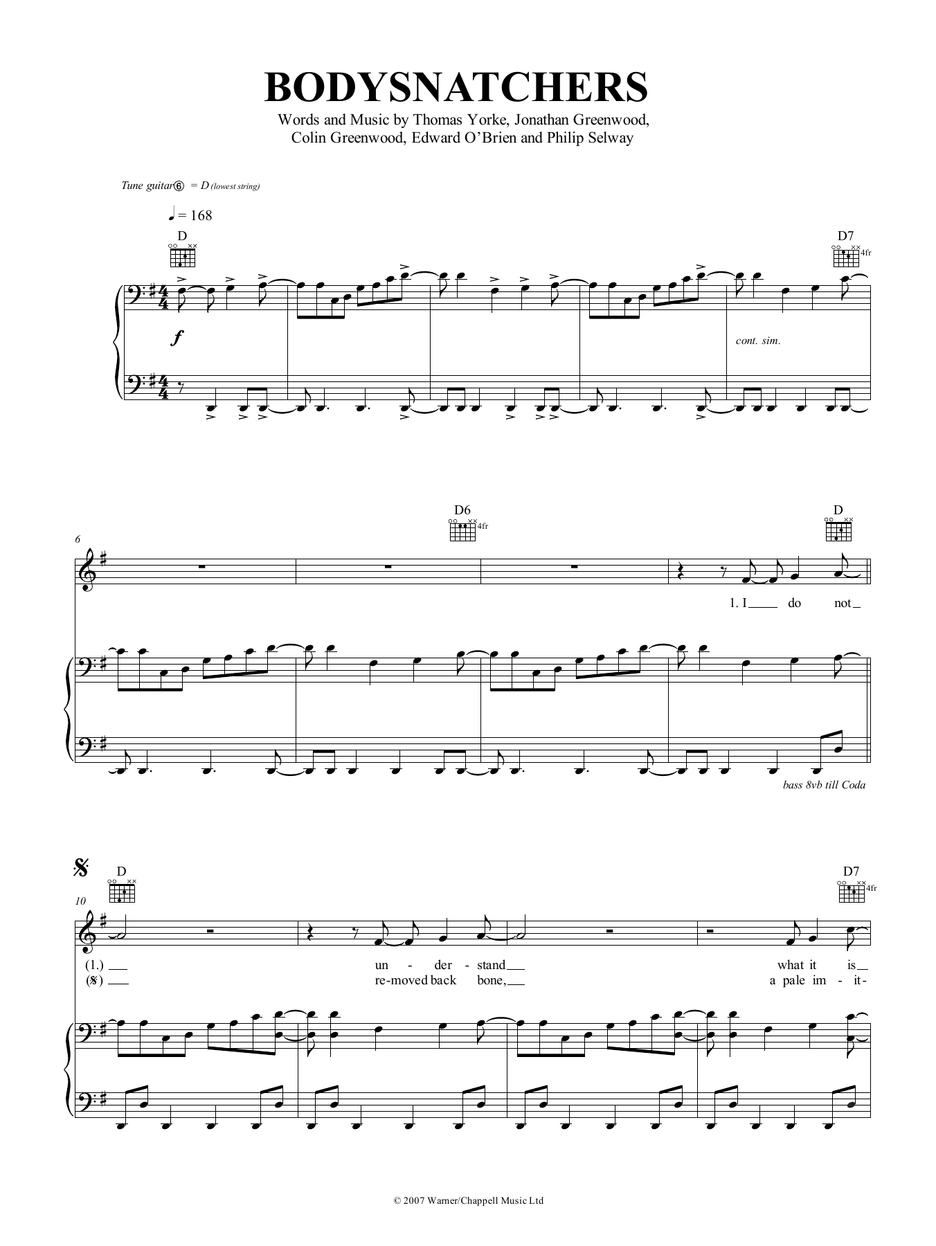 Produktgalerie: Seite 1 von 1 Bodysnatchers, Radiohead, Gesang, Gitarre, Klavier