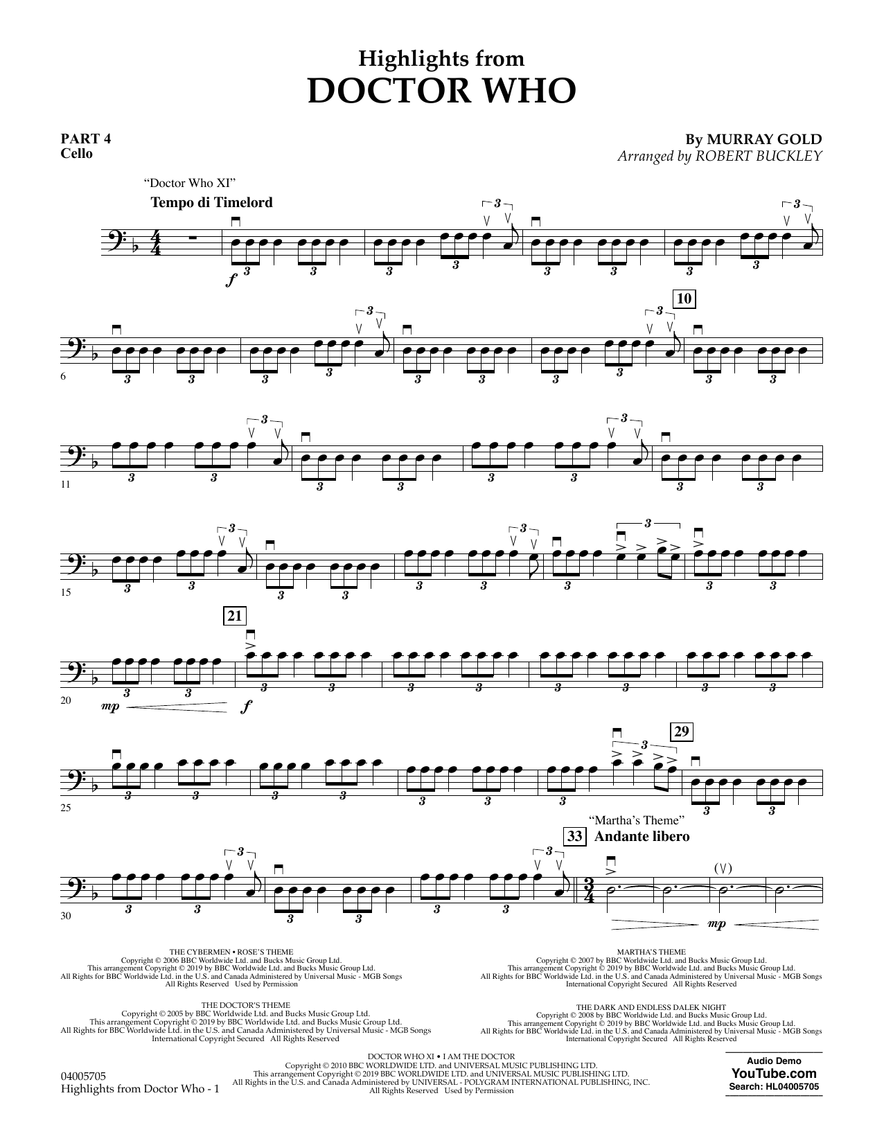 Produktbild zu: Highlights from Doctor Who (arr. Robert Buckley) - Pt.4 - Cello