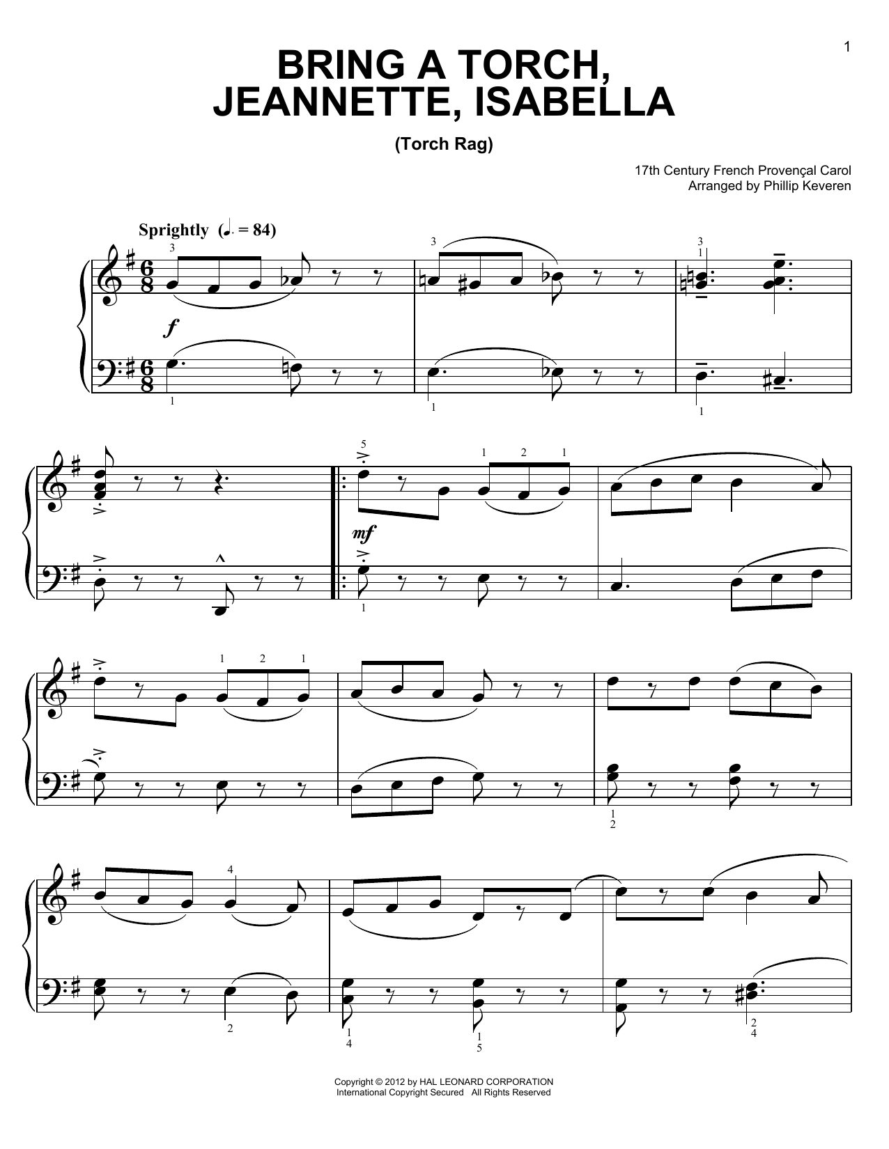 Product picture to: Bring A Torch, Jeannette, Isabella [Ragtime version] (arr. Phillip Keveren)