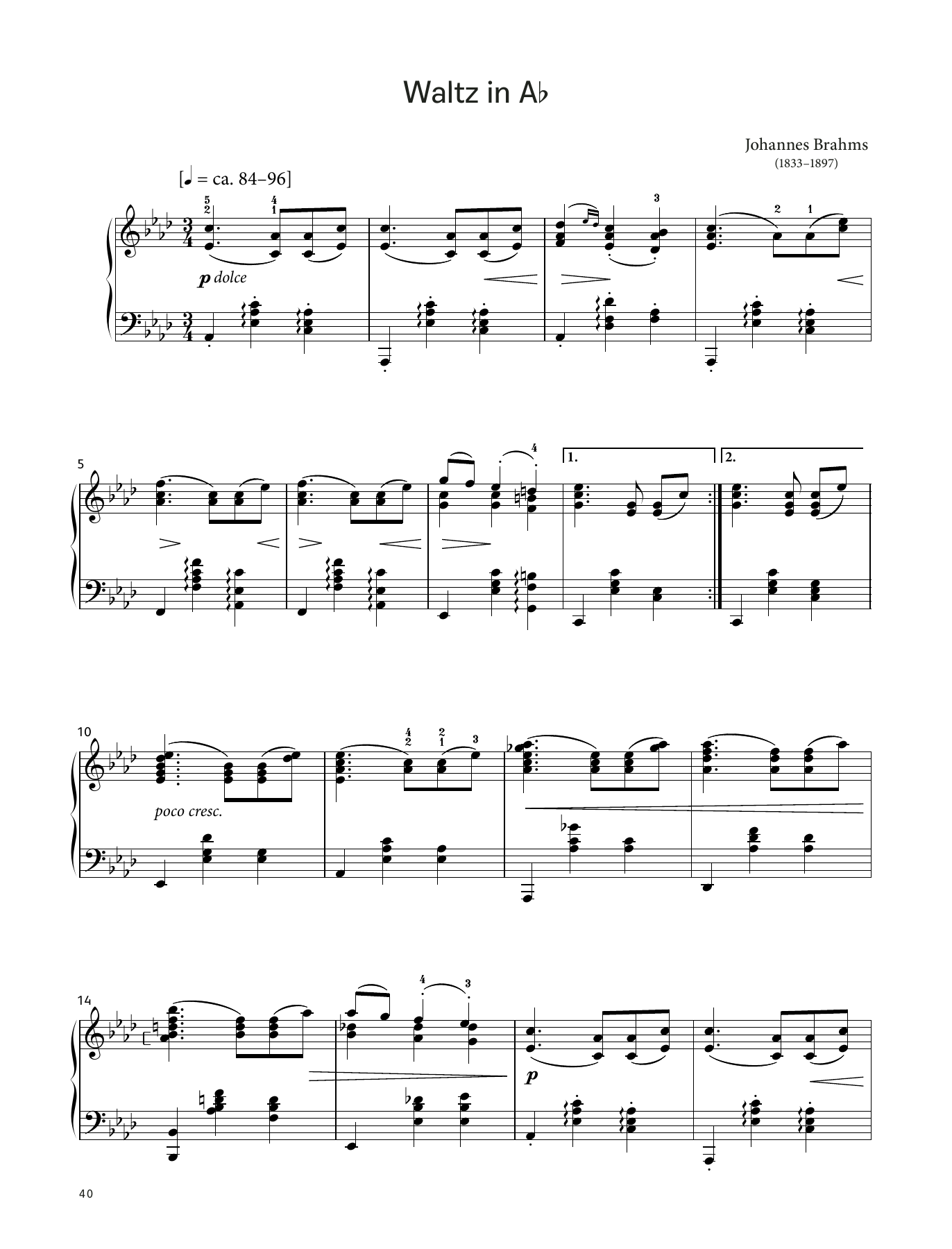 Produktgalerie: Seite 1 von 1 Waltz in A-flat, Op. 39 No. 15 (LCME Piano 2018 Grade 6 List B), Johannes Brahms, Klavier