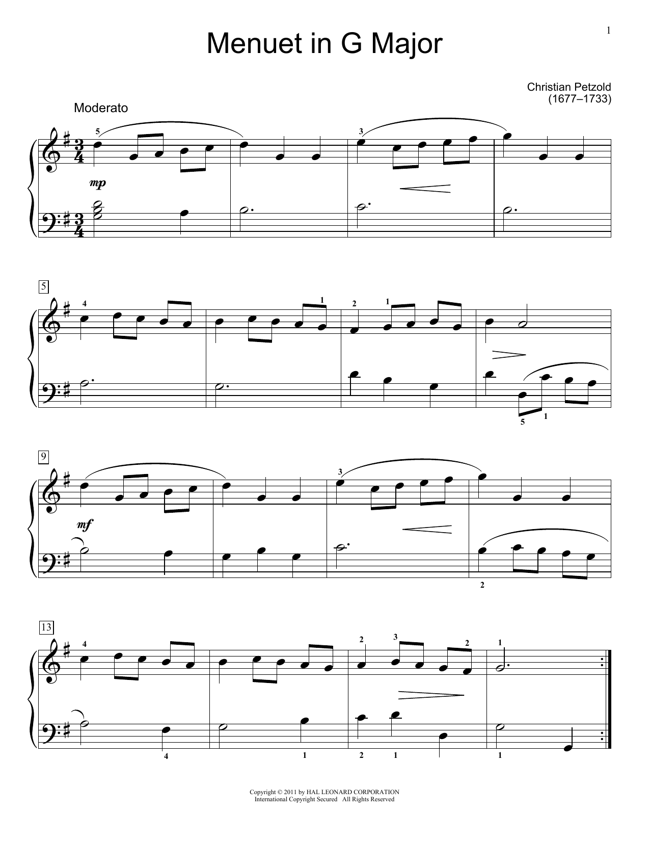 Product picture to: Menuet In G Major, BWV App. 114