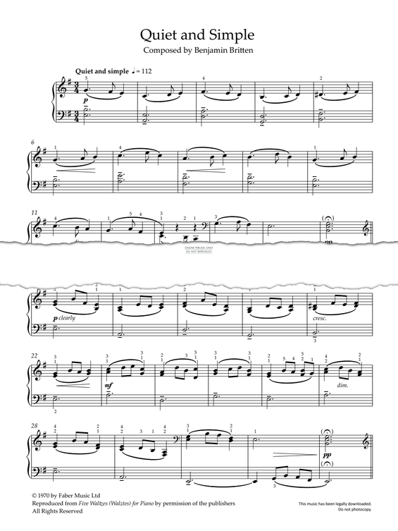 Produktgalerie: Seite 1 von 1 Quiet And Simple (from 'Five Waltzes'), Benjamin Britten, Klavier