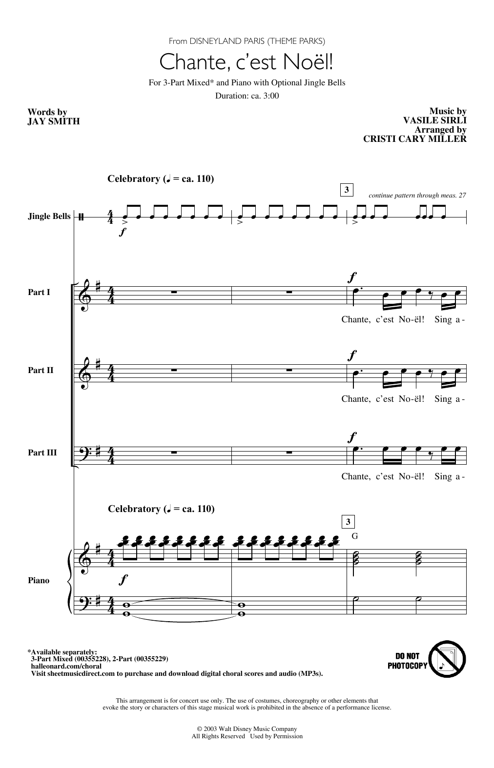 Product picture to: Chante, C'est Noël! (from Disneyland Paris - Theme Parks) (arr. Cristi Cary Miller)