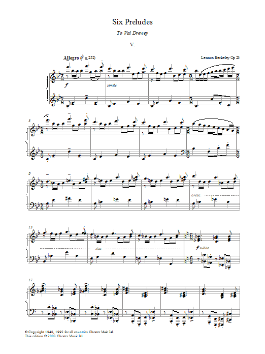 Product gallery: Page 1 of 1 Prelude No. 5 (from Six Preludes), Lennox Berkeley