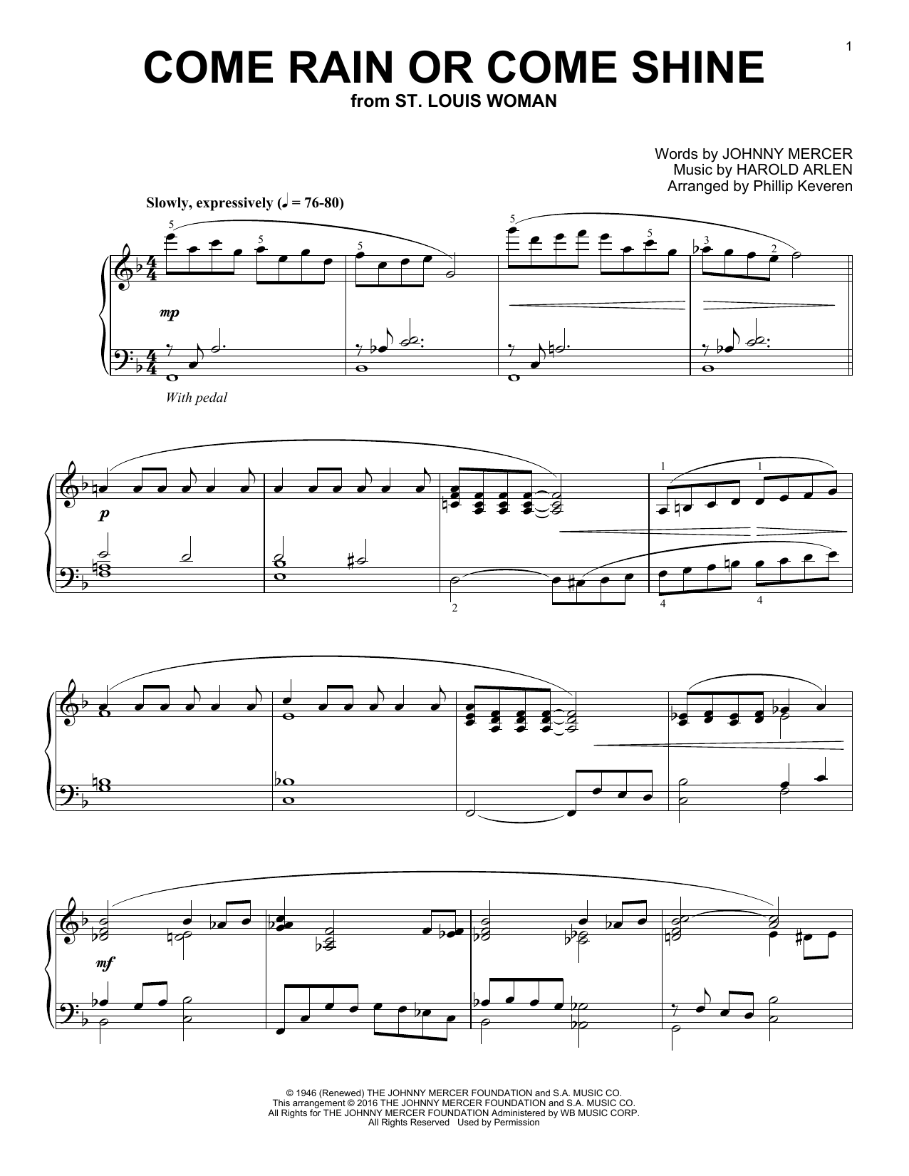 Product gallery: Page 1 of 1 Come Rain Or Come Shine (arr. Phillip Keveren), Johnny Mercer