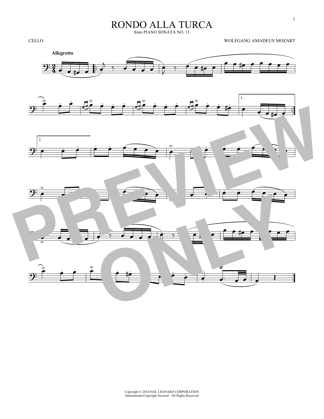 Produktgalerie: Seite 1 von 1 Rondo Alla Turca, Wolfgang Amadeus Mozart, Violoncello