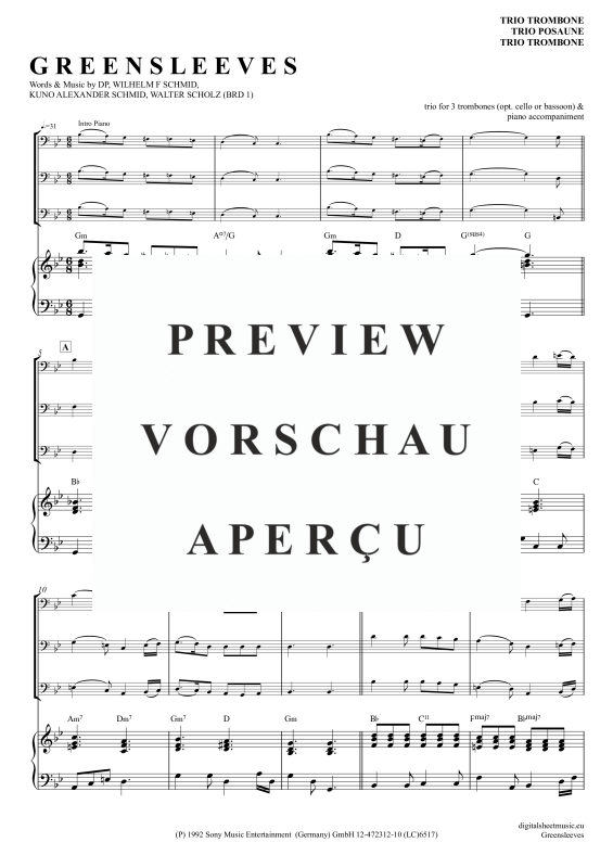 Produktgalerie: Seite 2 von 11 Greensleeves, Simoni, Edward, (Posaunen Trio + Klavier)
