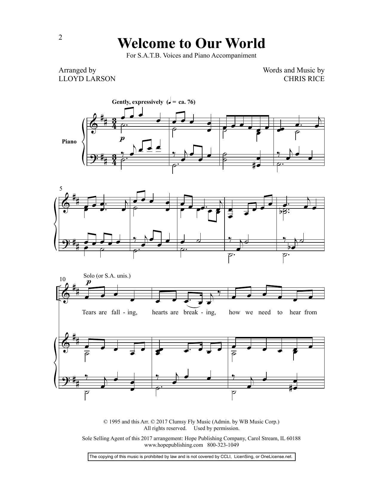 Product picture to: Welcome to Our World (arr. Lloyd Larson)