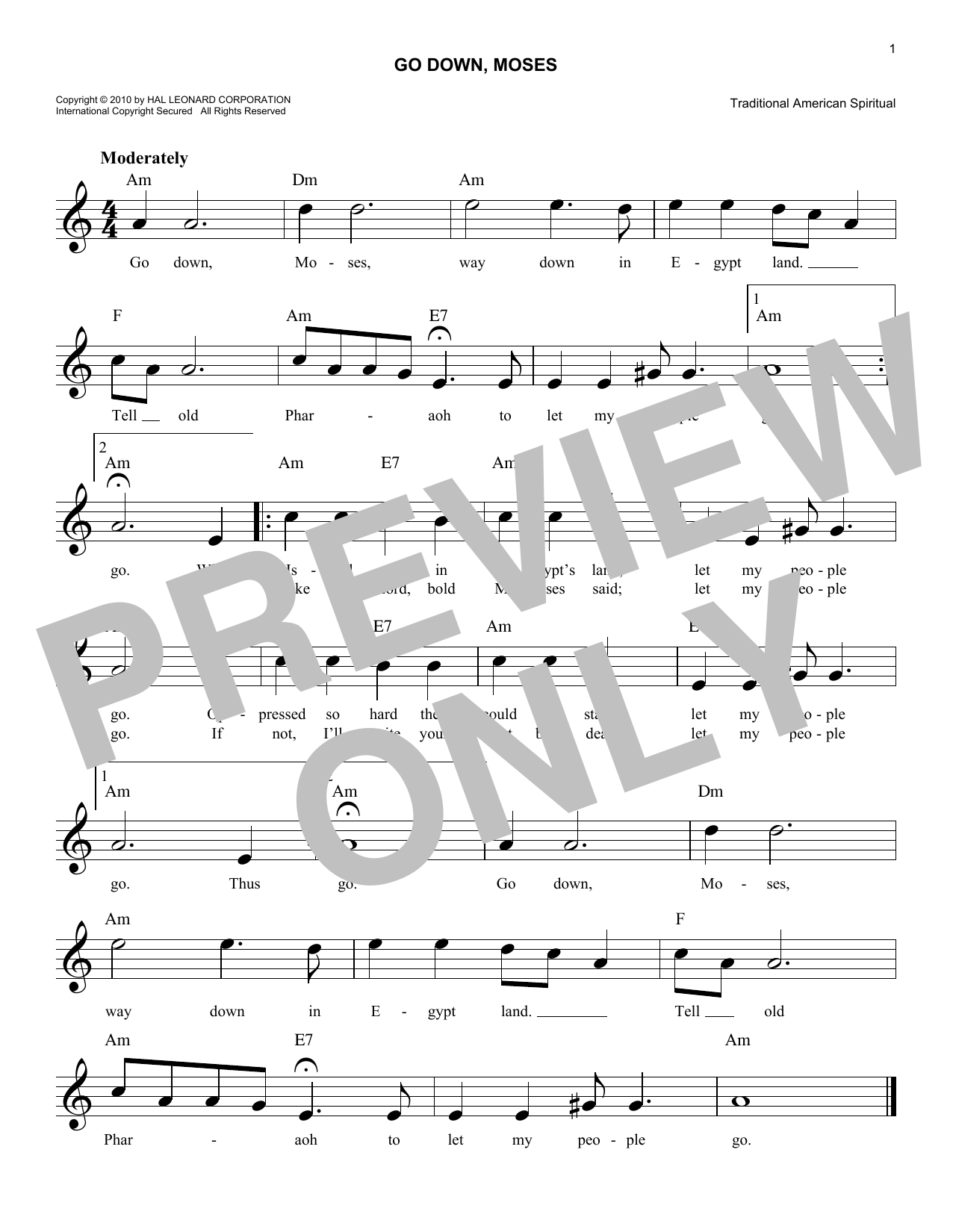 Produktgalerie: Seite 1 von 1 Go Down, Moses, Traditional American Spiritual