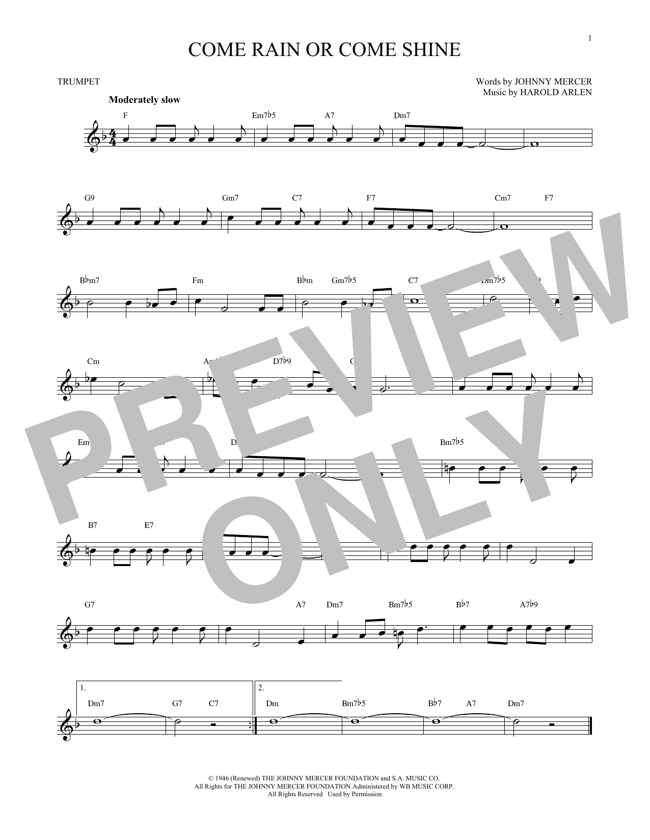 Produktgalerie: Seite 1 von 1 Come Rain Or Come Shine, Harold Arlen, Trompete