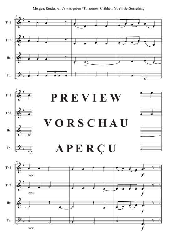 Produktgalerie: Seite 3 von 3 Morgen, Kinder, wird´s was geben , , (Blechbläserquartett)