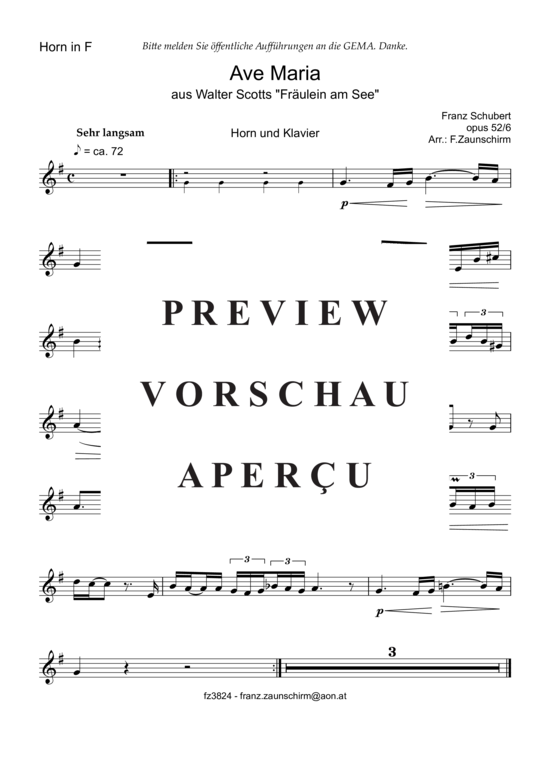 Produktbild zu: Ave Maria (Horn Solo + Klavier-Playback) Franz Schubert (Zaunschirm)