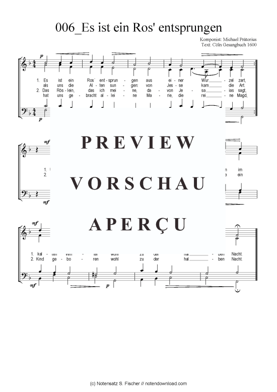 Product picture to: Es ist ein Ros entsprungen Michael Prätorius / Cöln Gesangbuch 1600