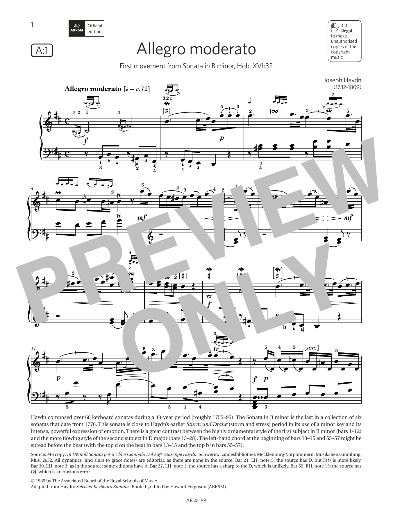 Product picture to: Allegro moderato (Grade 7, list A1, from the ABRSM Piano Syllabus 2023 & 2024)