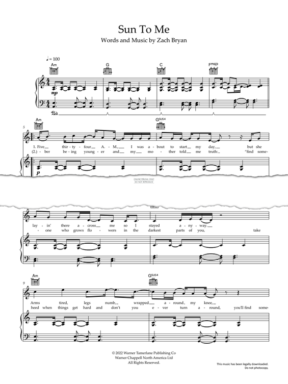 Produktgalerie: Seite 1 von 1 Sun To Me, Zach Bryan, Gesang, Gitarre, Klavier