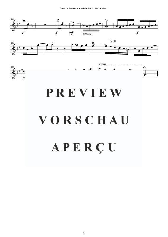 Product gallery: Page 9 of 11 Concerto in G-Moll BWV 1056, , String Quartet - Individual Parts