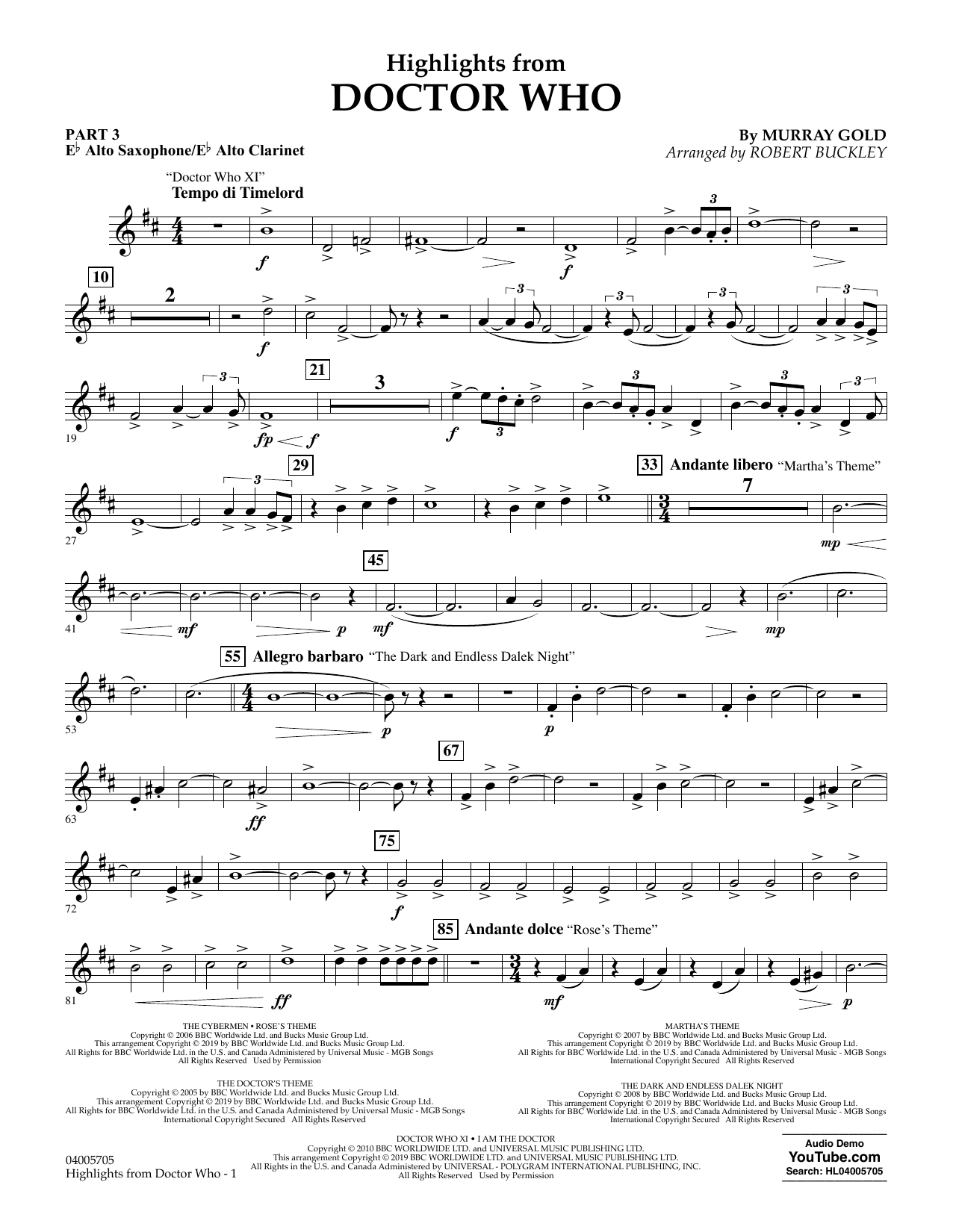 Product picture to: Highlights from Doctor Who (arr. Robert Buckley) - Pt.3 - Eb Alto Sax/Alto Clar.