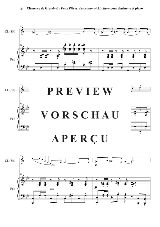 Product gallery: Page 17 of 21 Deux Pièces : Invocation et Air Slave , , (clarinet in Bb + piano)