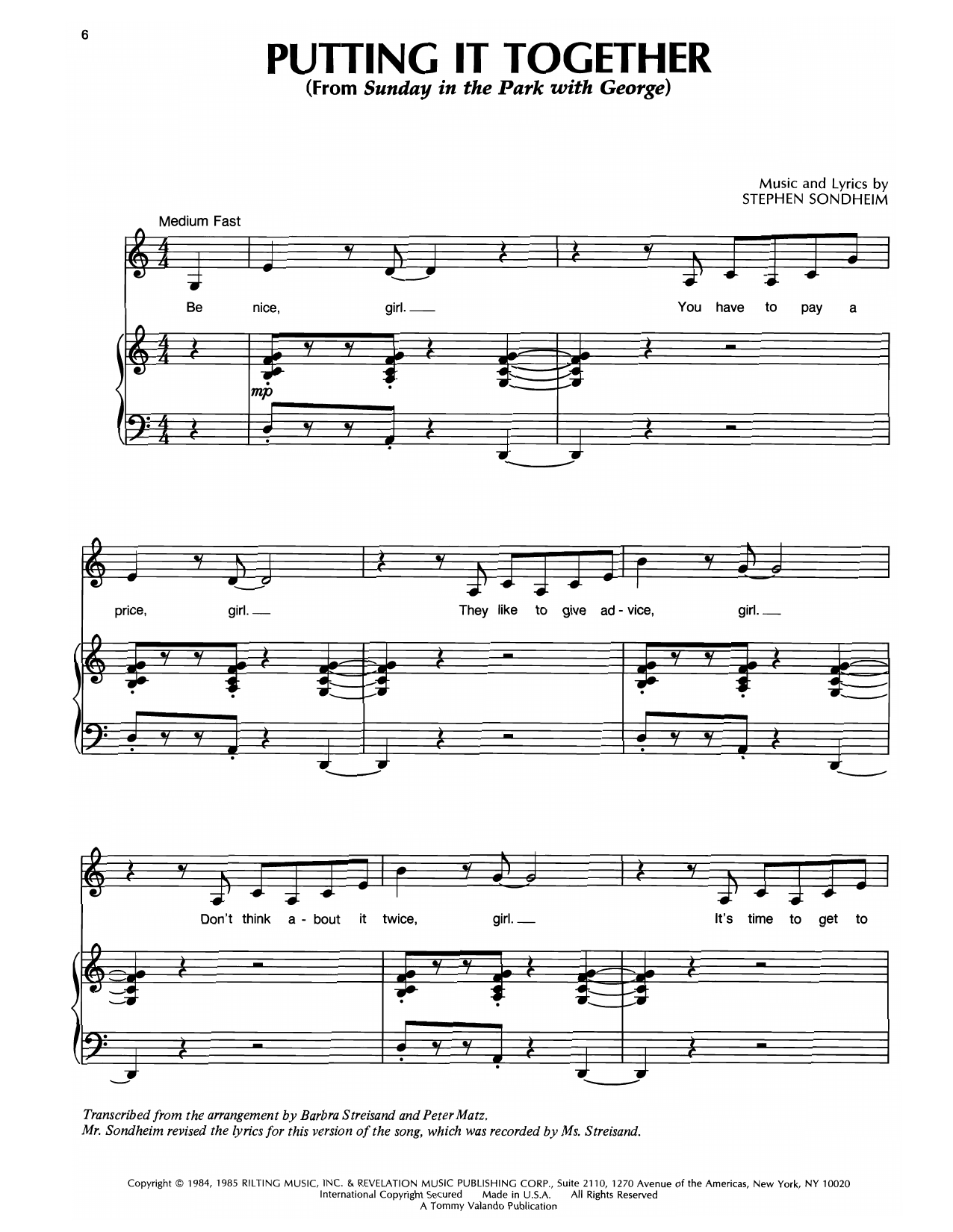 Produktgalerie: Seite 1 von 1 Putting It Together, Barbra Streisand, Gesang, Gitarre, Klavier
