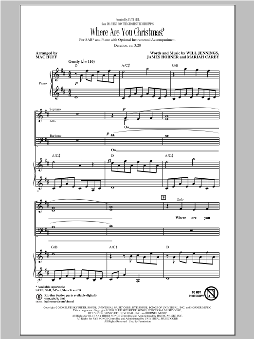 Produktgalerie: Seite 1 von 1 Where Are You Christmas? (arr. Mac Huff)  (from How The Grinch Stole Christmas), Faith Hill, Chor