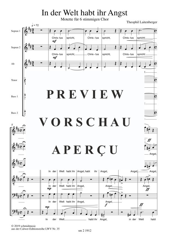 Produktgalerie: Seite 4 von 11 In der Welt habt ihr Angst, , Motette für 6-stimmigen Chor SSATBB