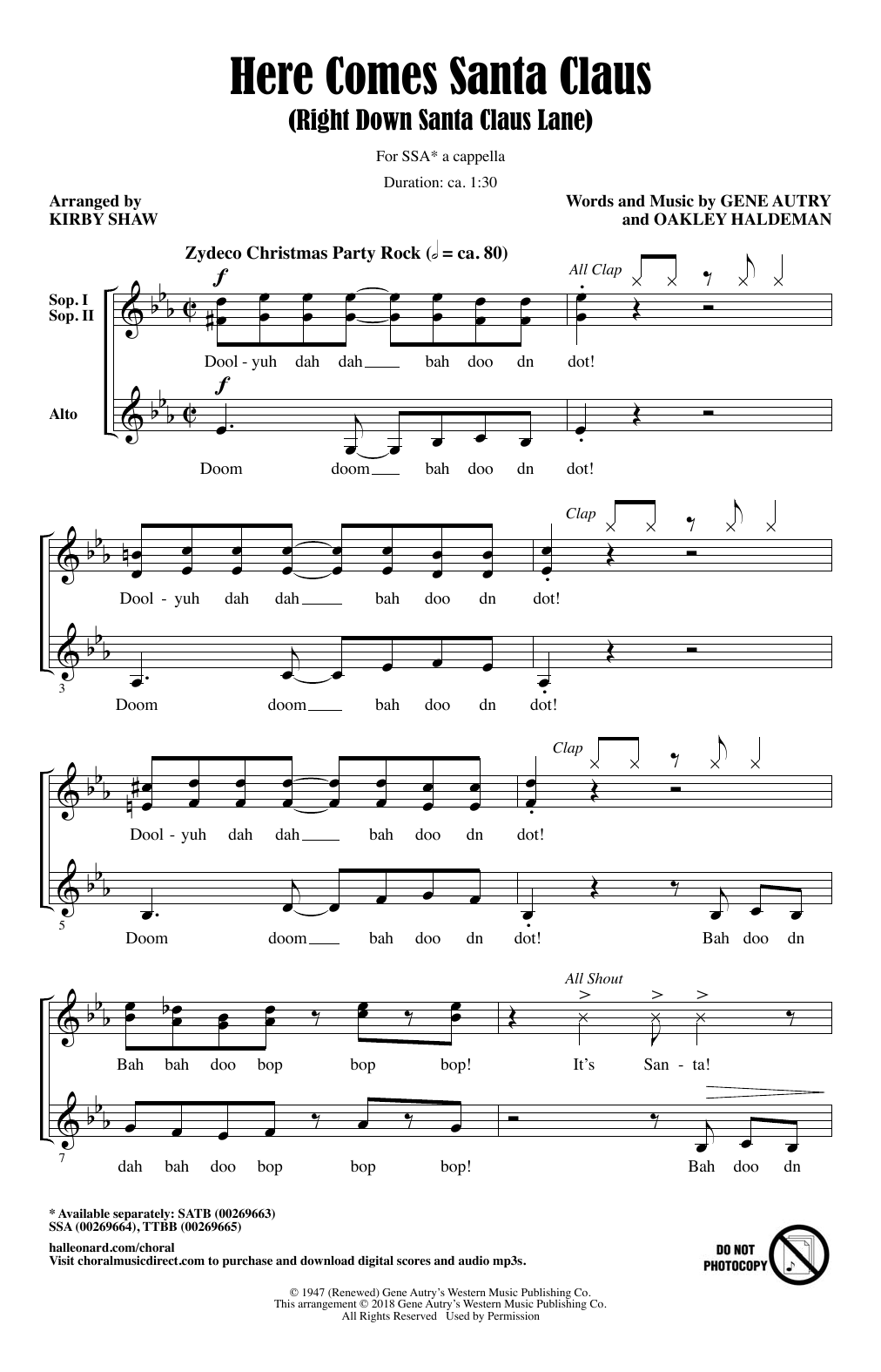 Produktgalerie: Seite 1 von 1 Here Comes Santa Claus (Right Down Santa Claus Lane) (Arr. Kirby Shaw), Gene Autry, Chor