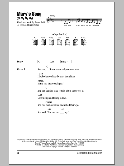 Produktgalerie: Seite 1 von 1 Mary's Song (Oh My My My), Taylor Swift, Gitarre