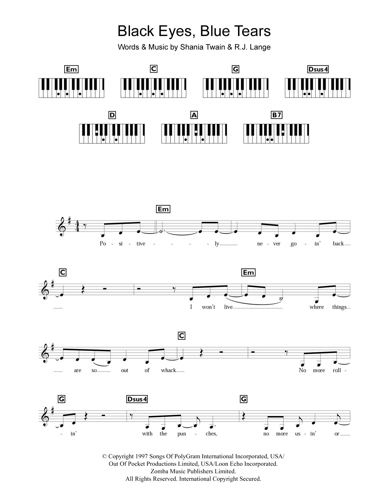 Produktgalerie: Seite 1 von 1 Black Eyes, Blue Tears, Shania Twain, Klavier