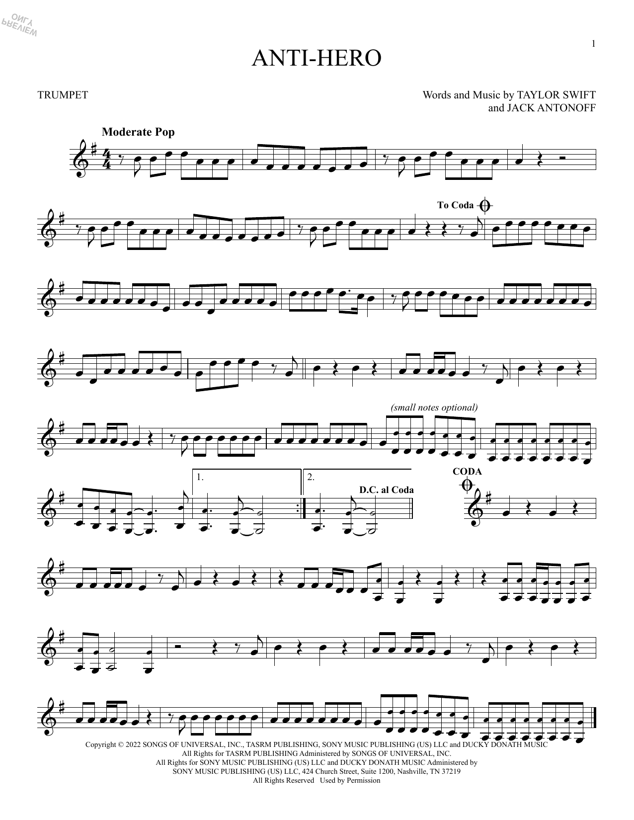 Produktgalerie: Seite 1 von 1 Anti-Hero, Taylor Swift, Trompete