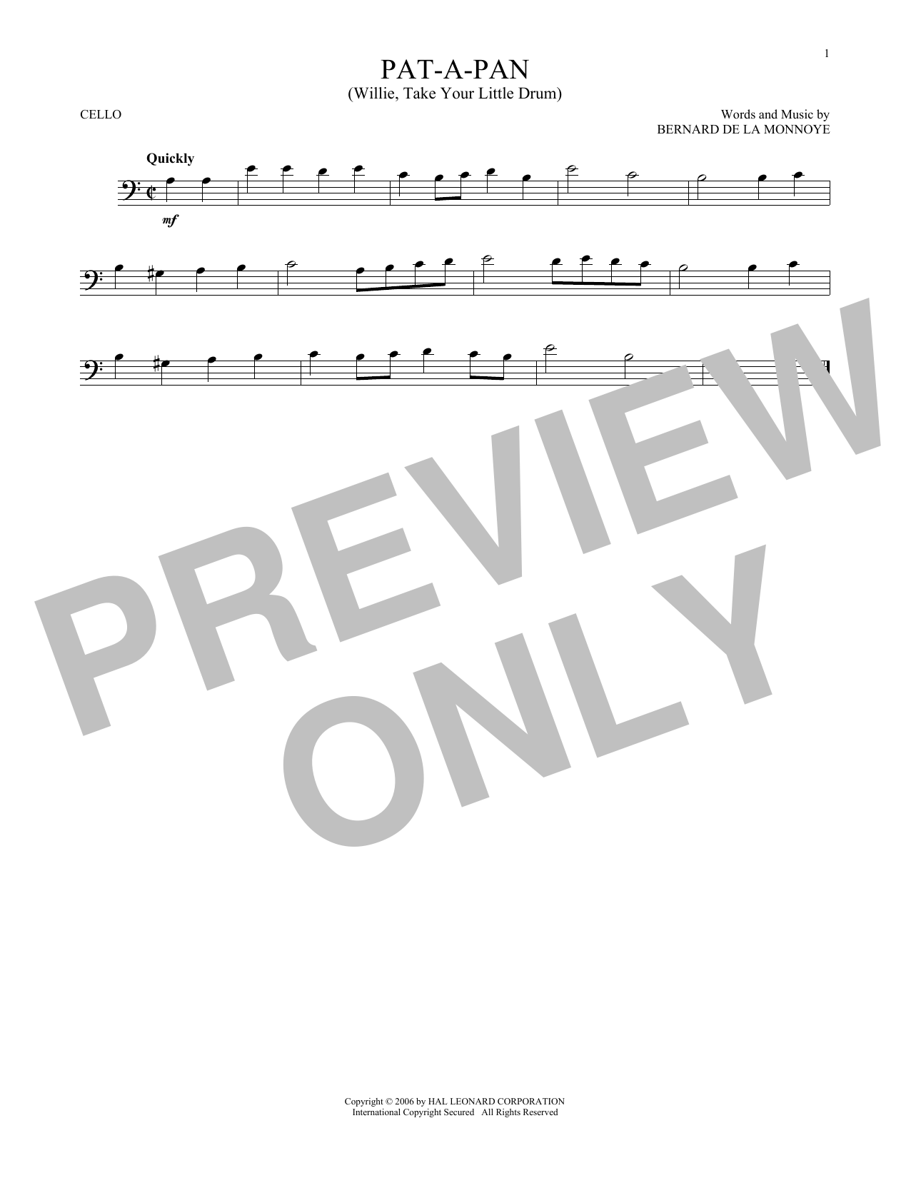 Produktgalerie: Seite 1 von 1 Pat-A-Pan (Willie, Take Your Little Drum), Bernard de la Monnoye, Violoncello