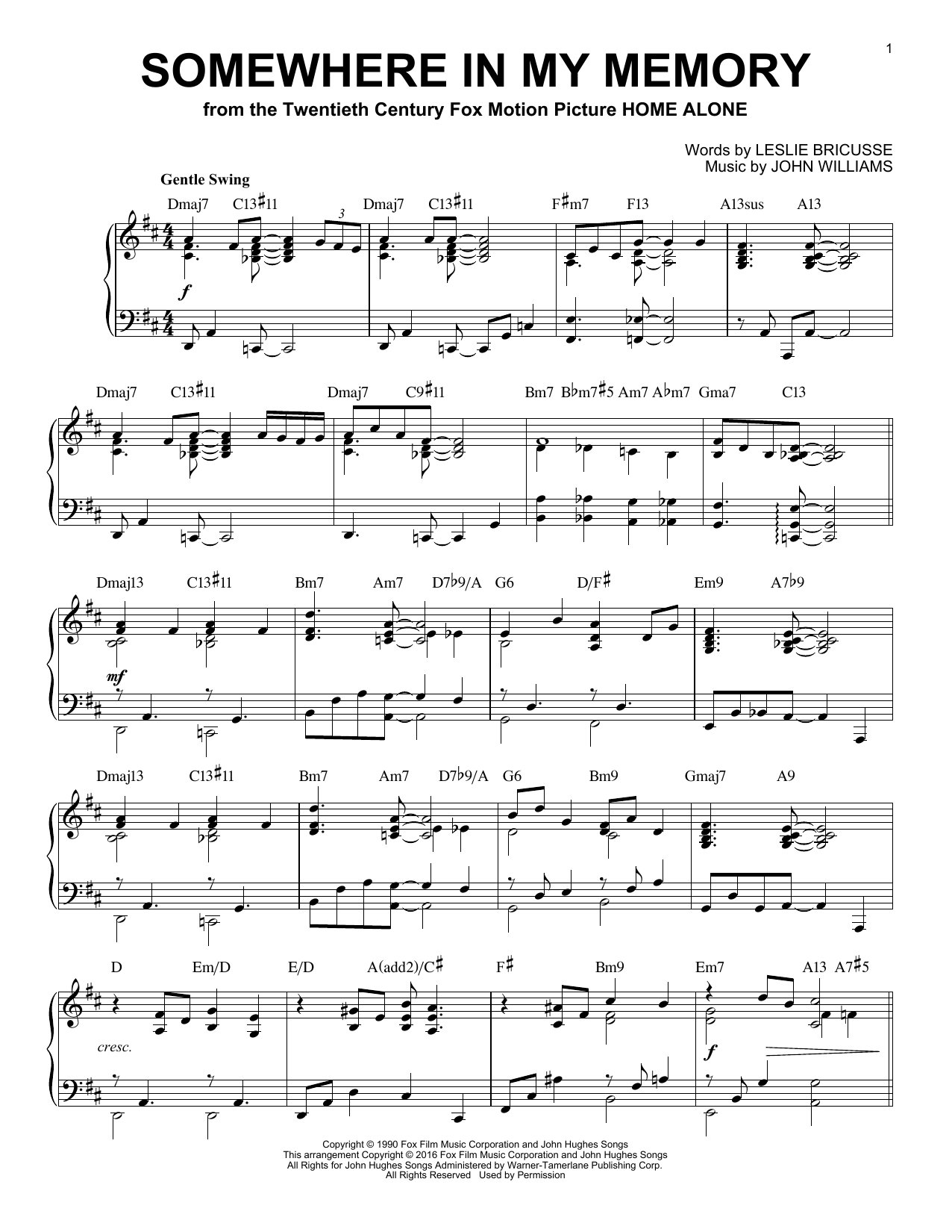 Product gallery: Page 1 of 1 Somewhere In My Memory [Jazz version] (from Home Alone) (arr. Brent Edstrom), John Williams