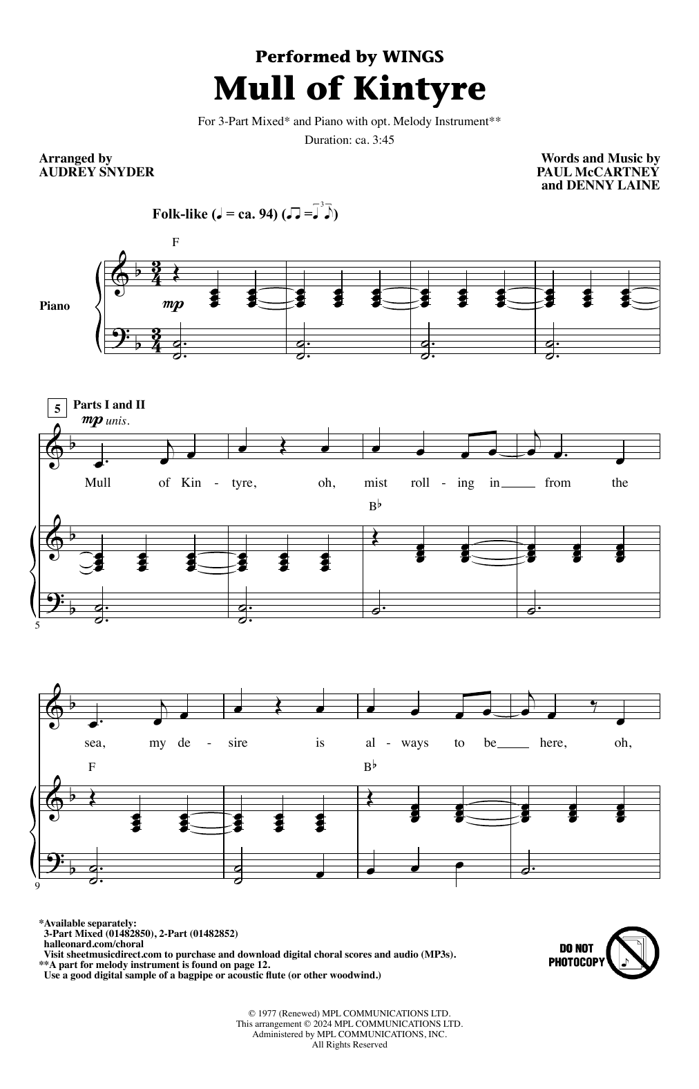 Produktbild zu: Mull Of Kintyre (arr. Audrey Snyder)