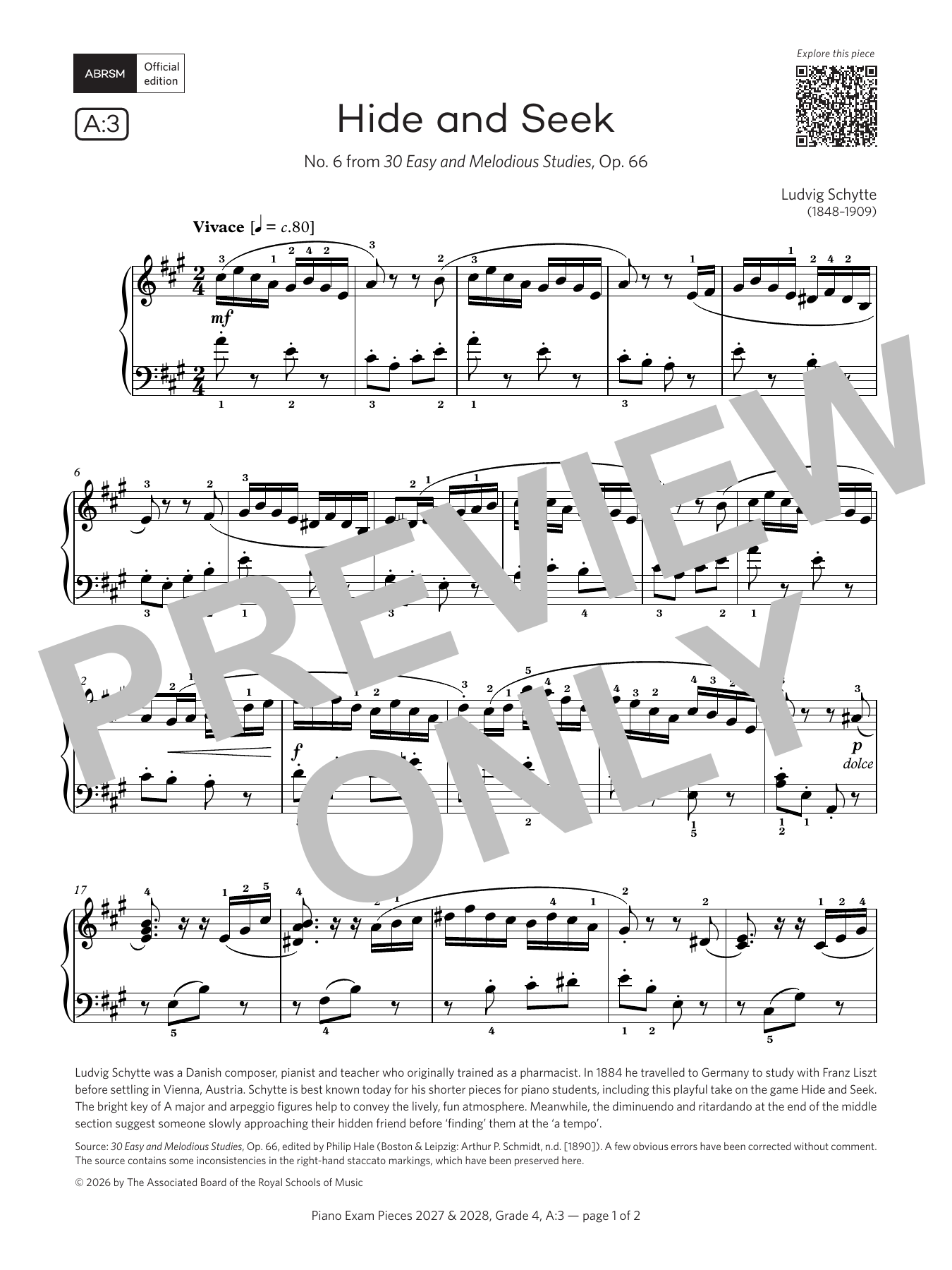 Product gallery: Page 1 of 1 Hide and Seek (Grade 4, list A3, from the ABRSM Piano Syllabus 2027 & 2028), Ludvig Schytte
