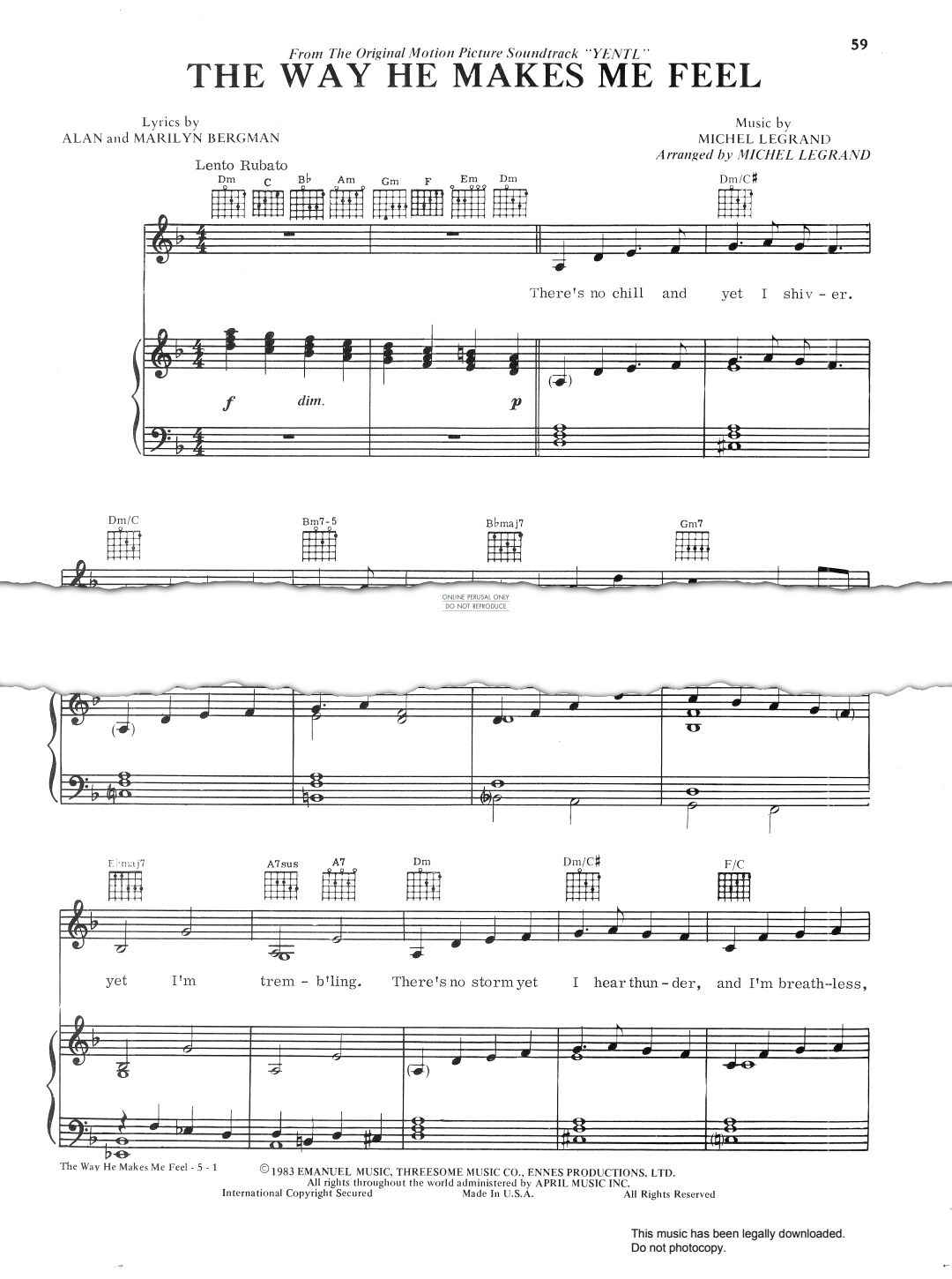 Produktgalerie: Seite 1 von 1 The Way He Makes Me Feel, Barbra Streisand, Gesang, Gitarre, Klavier