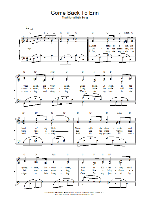 Produktgalerie: Seite 1 von 1 Come Back To Erin, Irish Folksong, Gesang, Gitarre, Klavier