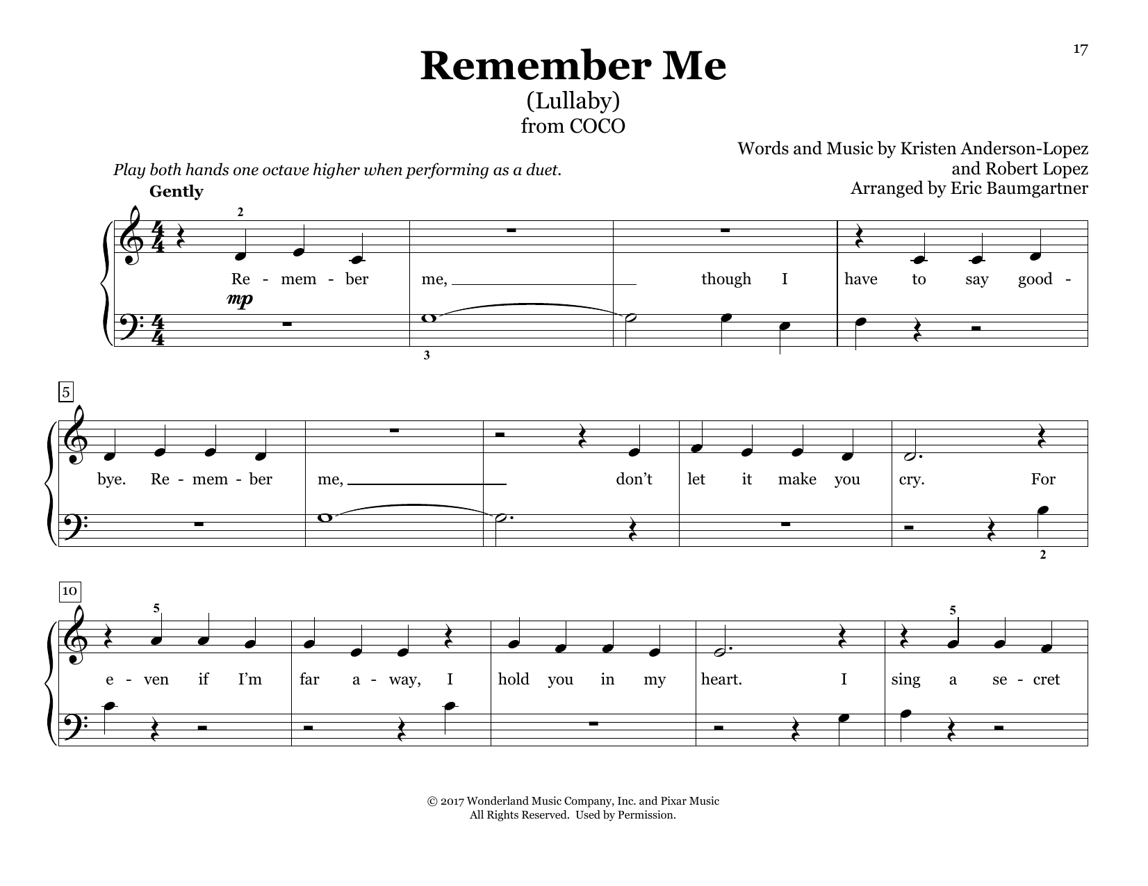 Product picture to: Remember Me (Lullaby) (from Coco) (arr. Eric Baumgartner)