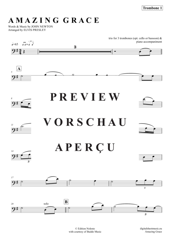 Product gallery: Page 6 of 18 Amazing Grace , Presley, Elvis, (Trombone Trio + Piano)