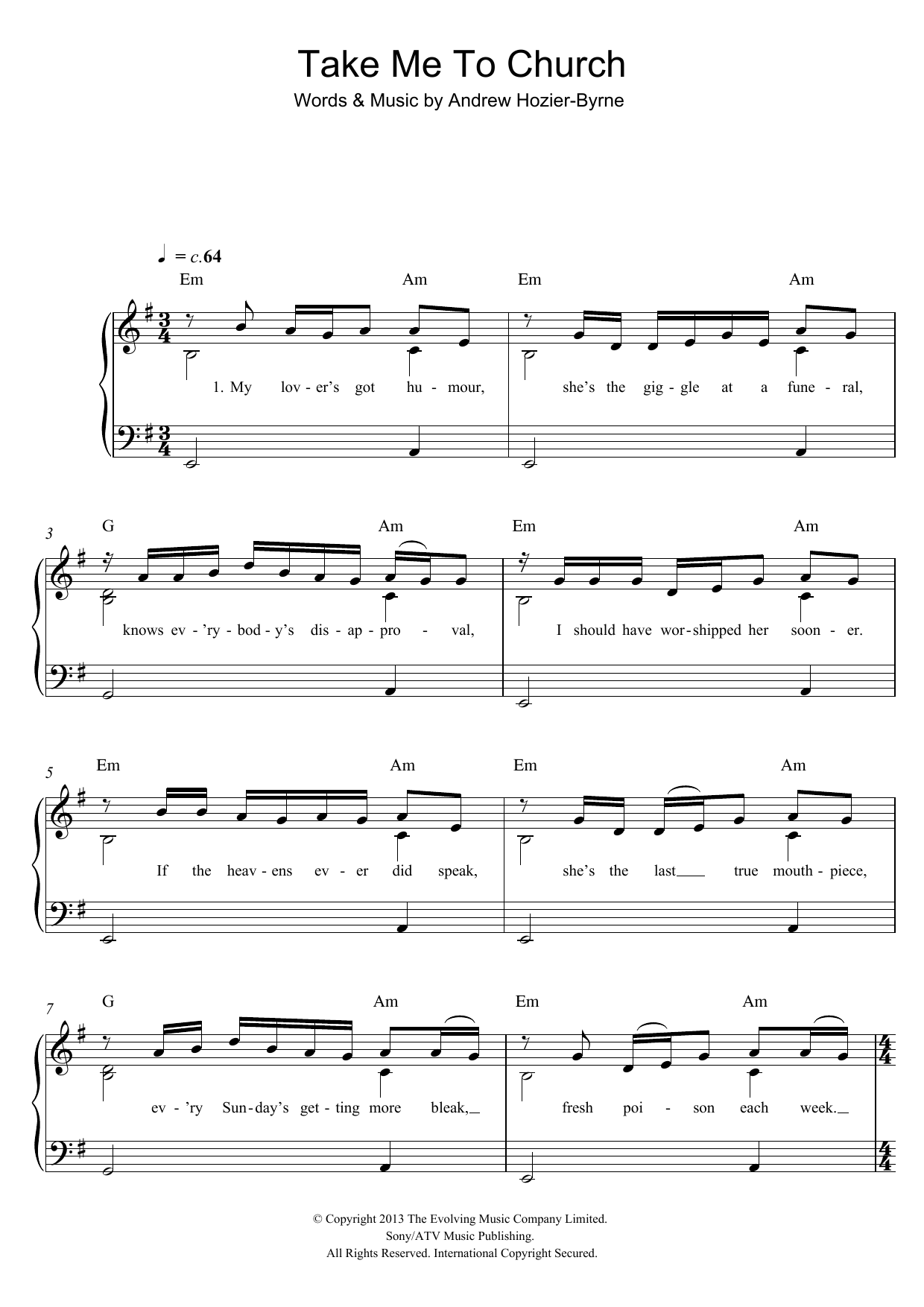 Produktgalerie: Seite 1 von 1 Take Me To Church, Hozier, Klavier