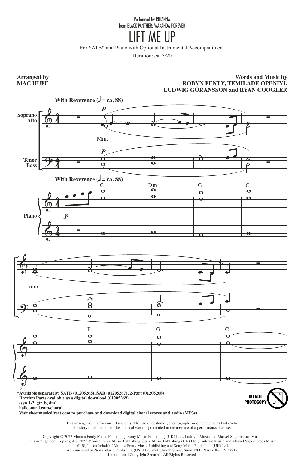Produktbild zu: Lift Me Up (from Black Panther: Wakanda Forever) (arr. Mac Huff)
