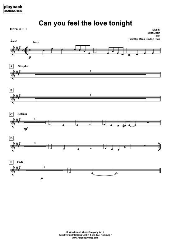 Produktbild zu: Can you feel the love tonight -Horn in F 1Elton John