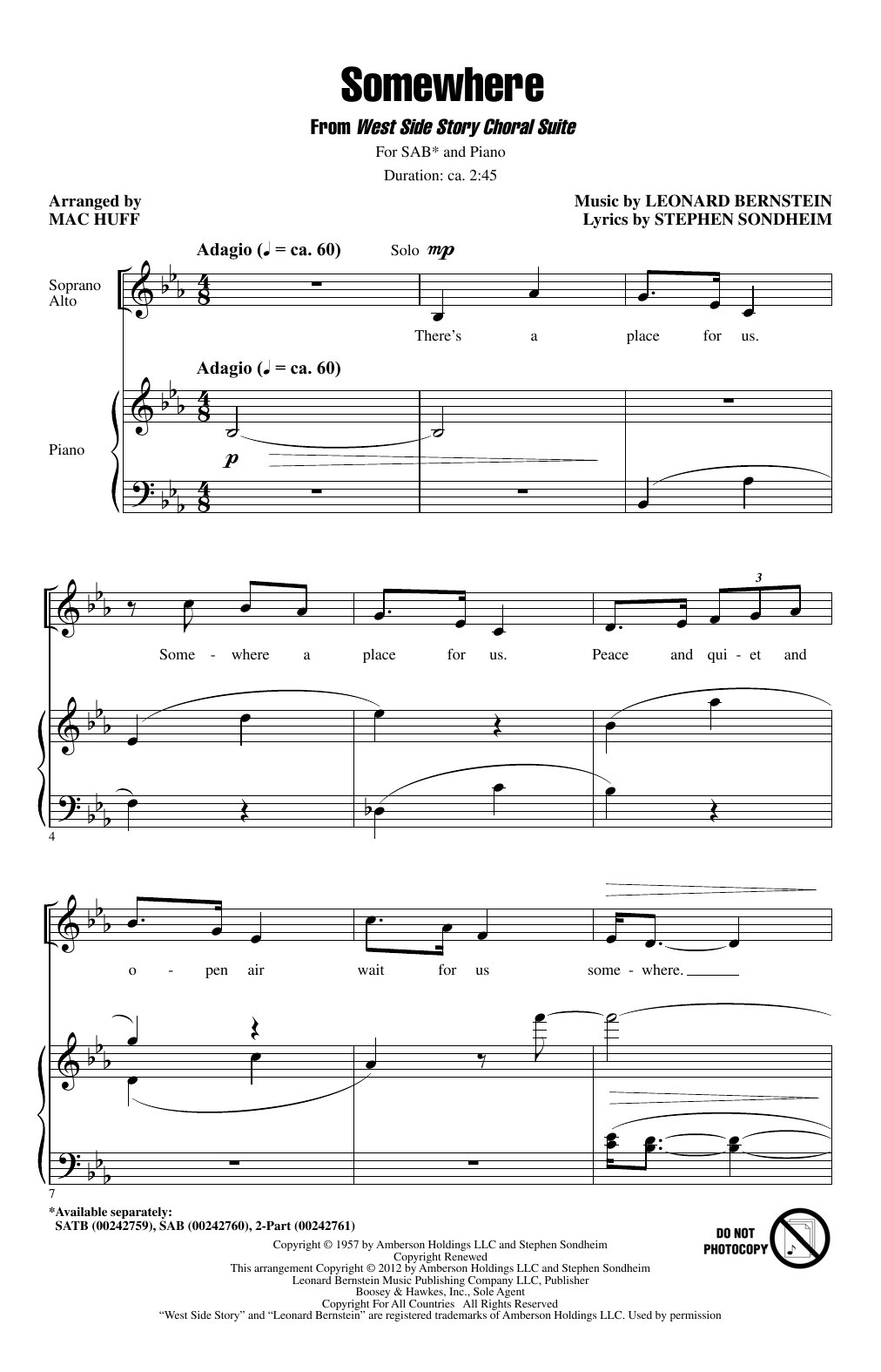 Produktgalerie: Seite 1 von 1 Somewhere (from West Side Story) (arr. Mac Huff), Leonard Bernstein, Chor