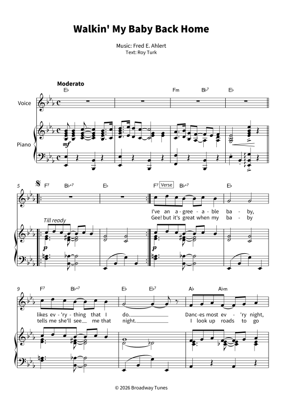 Produktgalerie: Seite 1 von 9 Walkin´ My Baby Back Home - Tin Pan Alley Classic - Vocal & Piano in Eb Major with Lyrics, , Gesang und Klavier