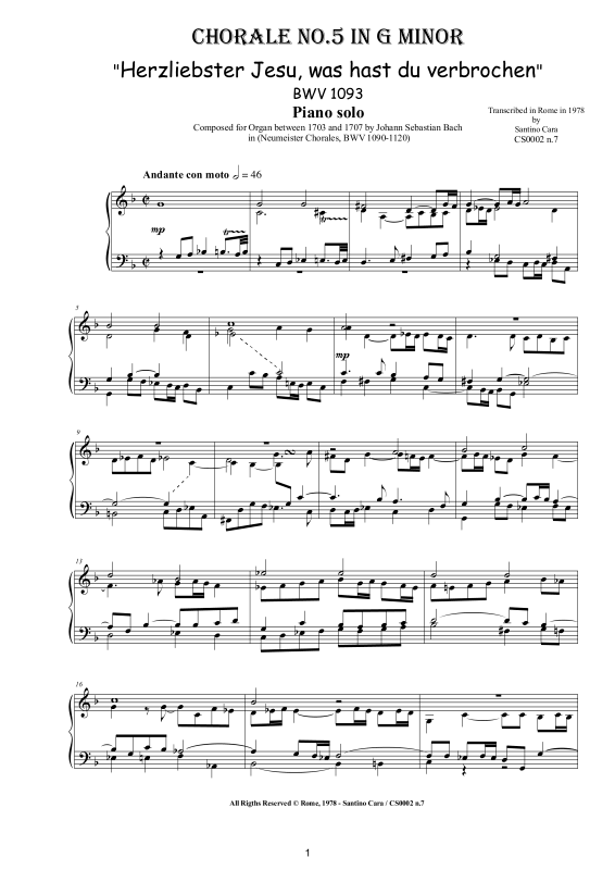 Product picture to: Choral No.5 in G-Moll (Herzliebster Jesu, was hast du verbrochen) BWV 1093Johann Sebastian Bach
