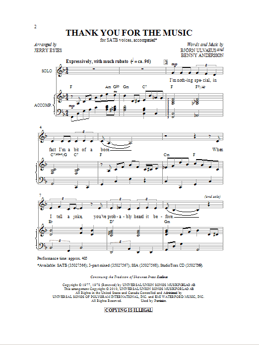 Produktgalerie: Seite 1 von 1 Thank You For The Music (arr. Jerry Estes), ABBA, Chor